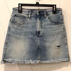 Distressed Denim Skirt With Frayed Hem